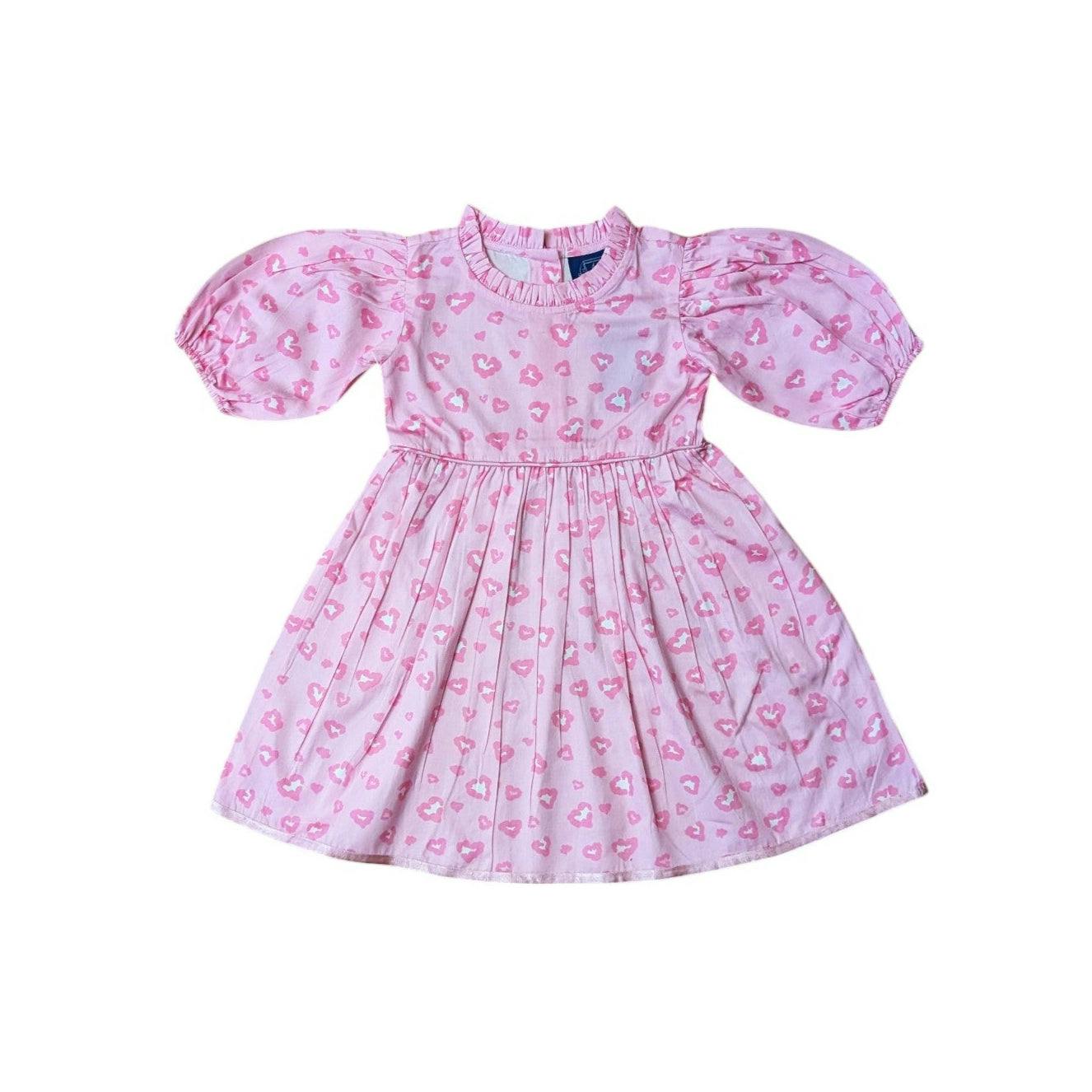 Leopard Hearts Puff Sleeve Dress
