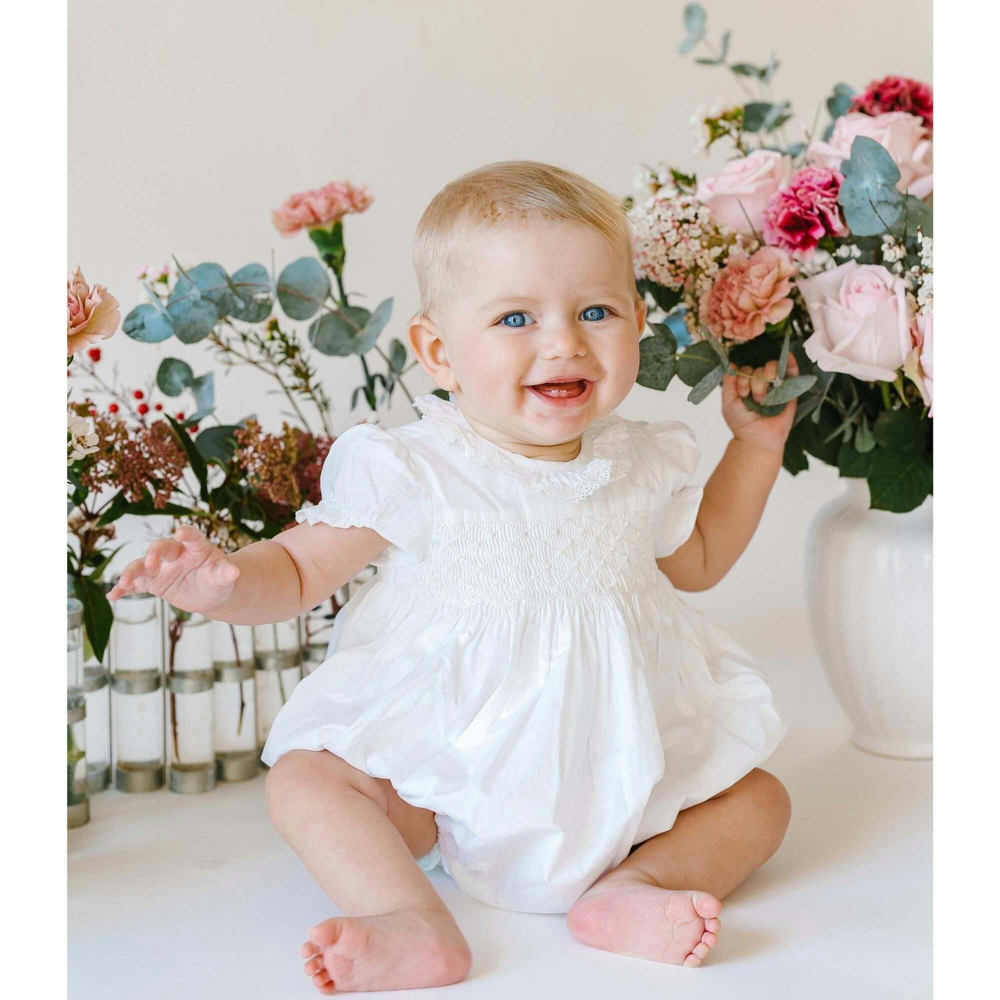 Antoinette Ceremony White Smocked Baby Bubble