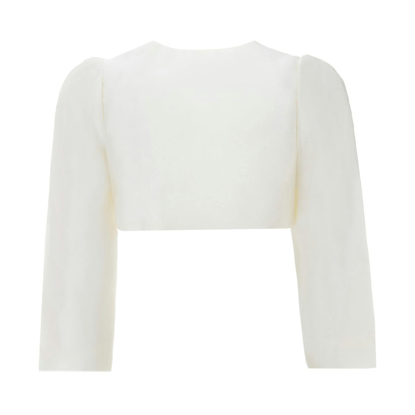 Cream Cropped Satin Cardigan
