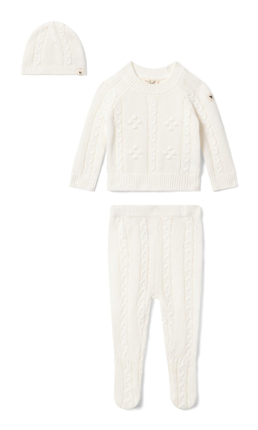 Braided Pointelle Knit Top, Leggings, and Hat Three Piece Set
