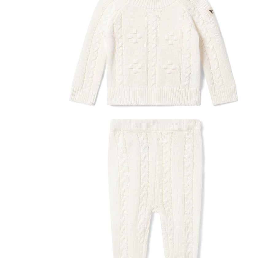 Braided Pointelle Knit Set White