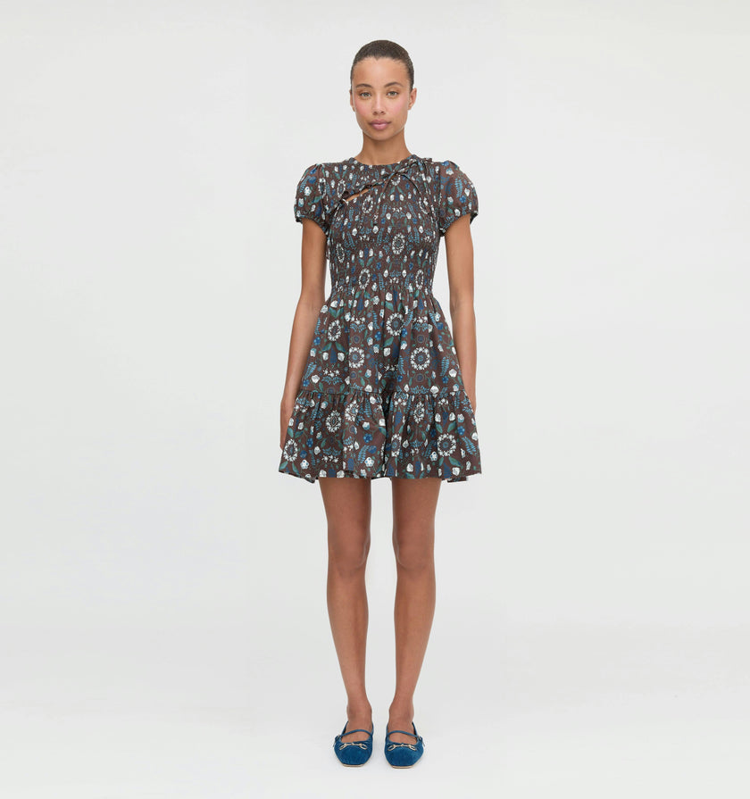 The Gia Mini Nap Dress - Chocolate Swedish Floral