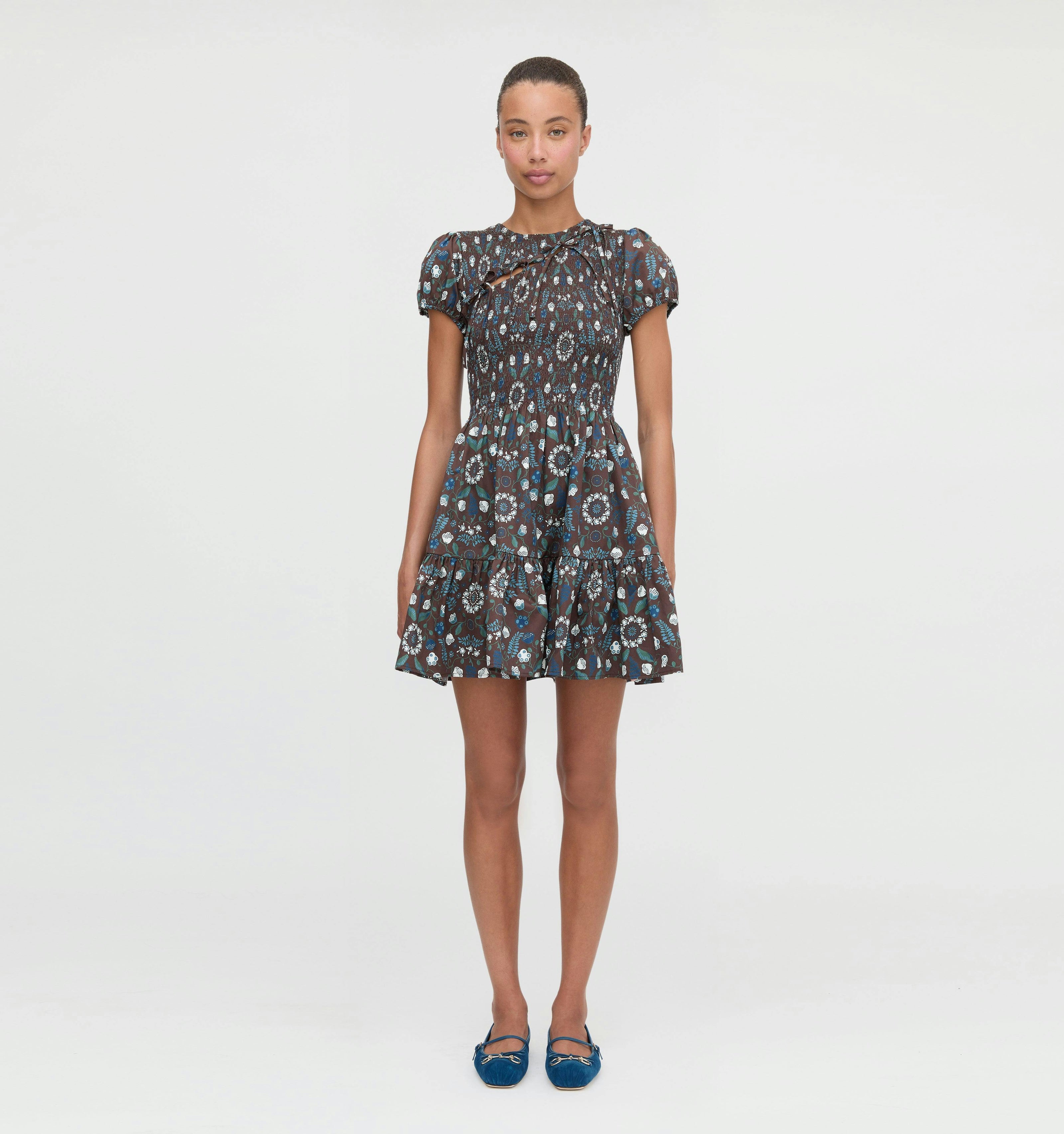 The Gia Mini Nap Dress - Chocolate Swedish Floral