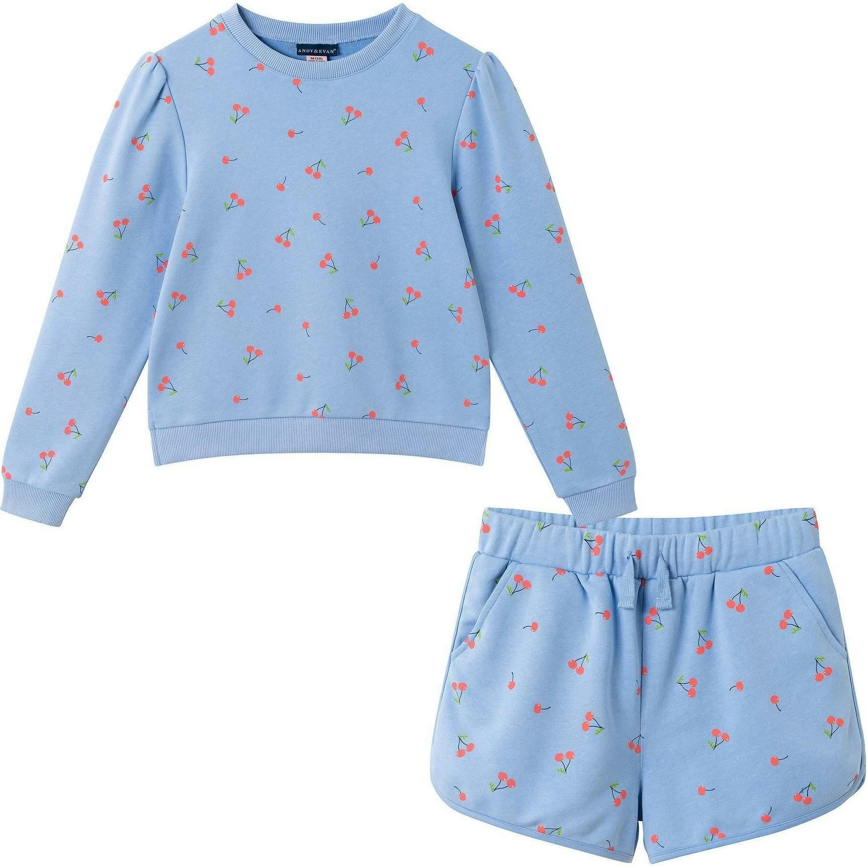 Tween Girls Crewneck Sweatshirt & Short Set | Cherry Print