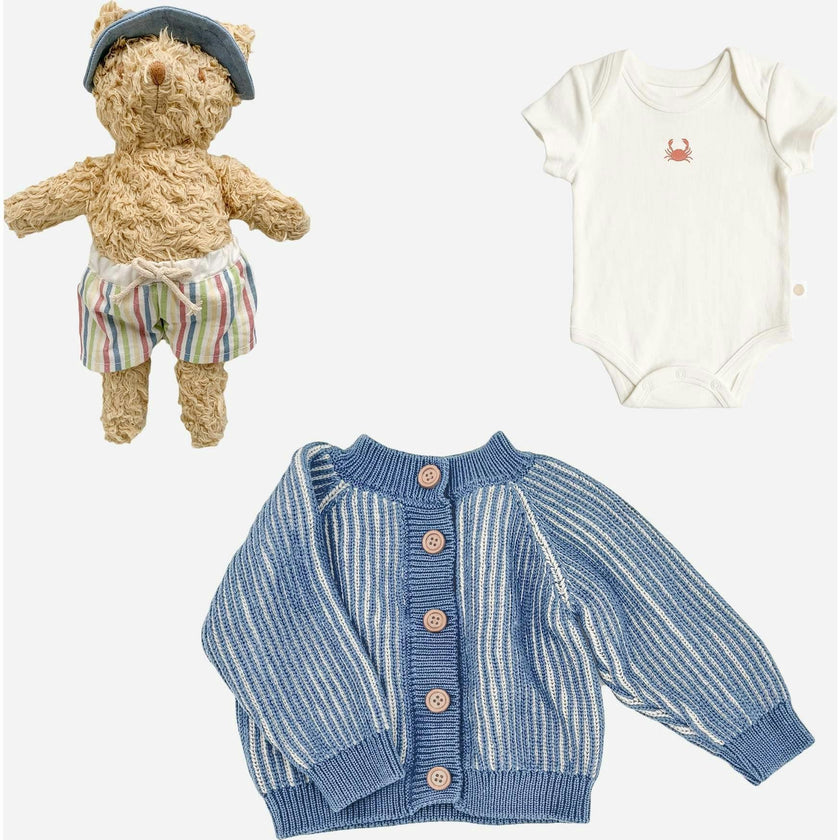 Set Eddie Bear Plush Toy Crab Onesie Blue Brioche Cardigan