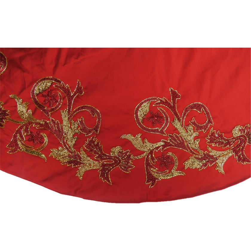Imperial Design Hand Beaded Red Christmas Tree Skirt Red 60"