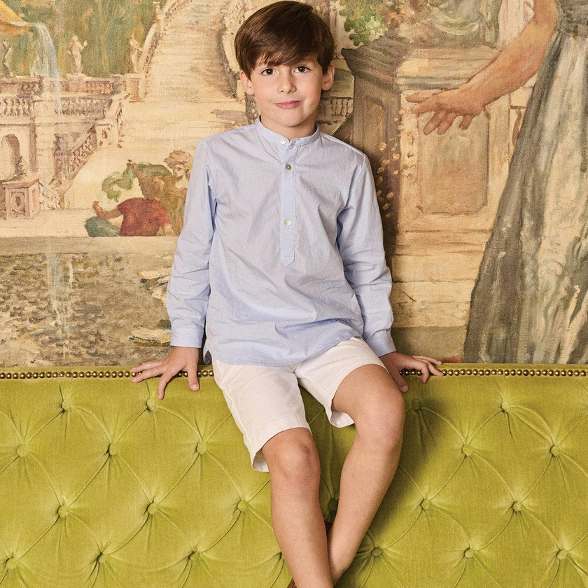 Nicky Hilton x La Coqueta Blue Stripe Nicholai Long Sleeve Boy Shirt