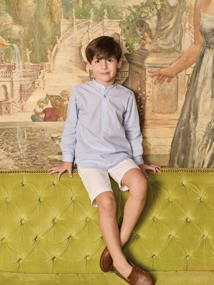 Nicky Hilton x La Coqueta Blue Stripe Nicholai Long Sleeve Boy Shirt