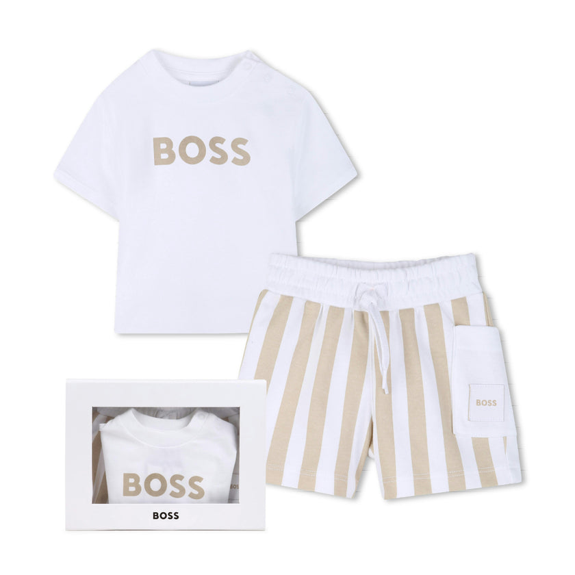 White & Beige Striped Baby Set