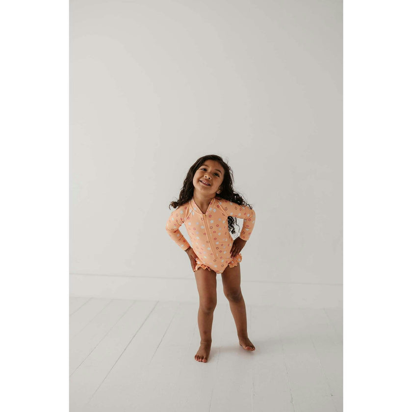 Girl's One-Piece Ruffle Rash Guard Swimsuit