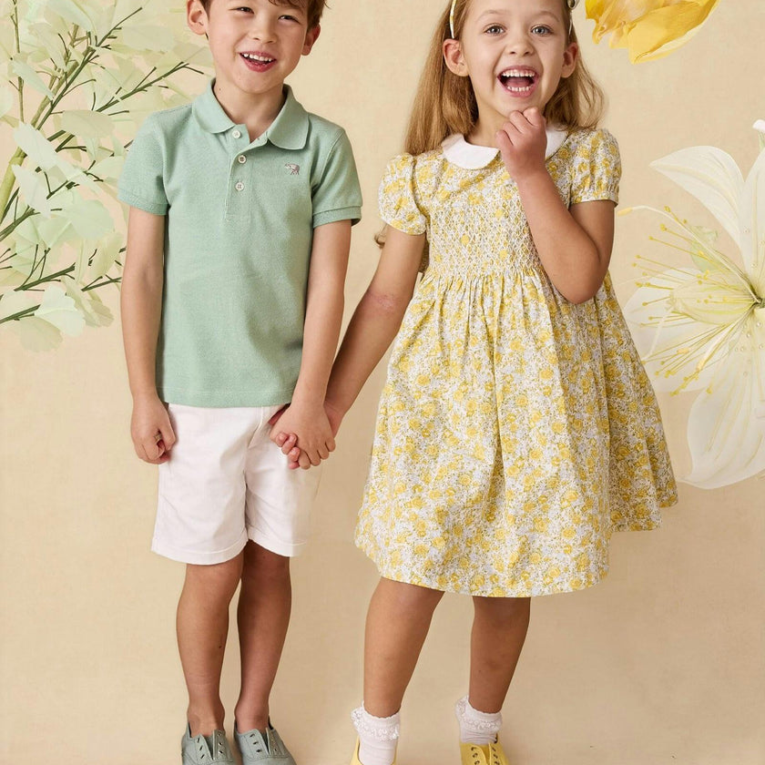 Rosie Smocked Dress in Yellow Rose Floral