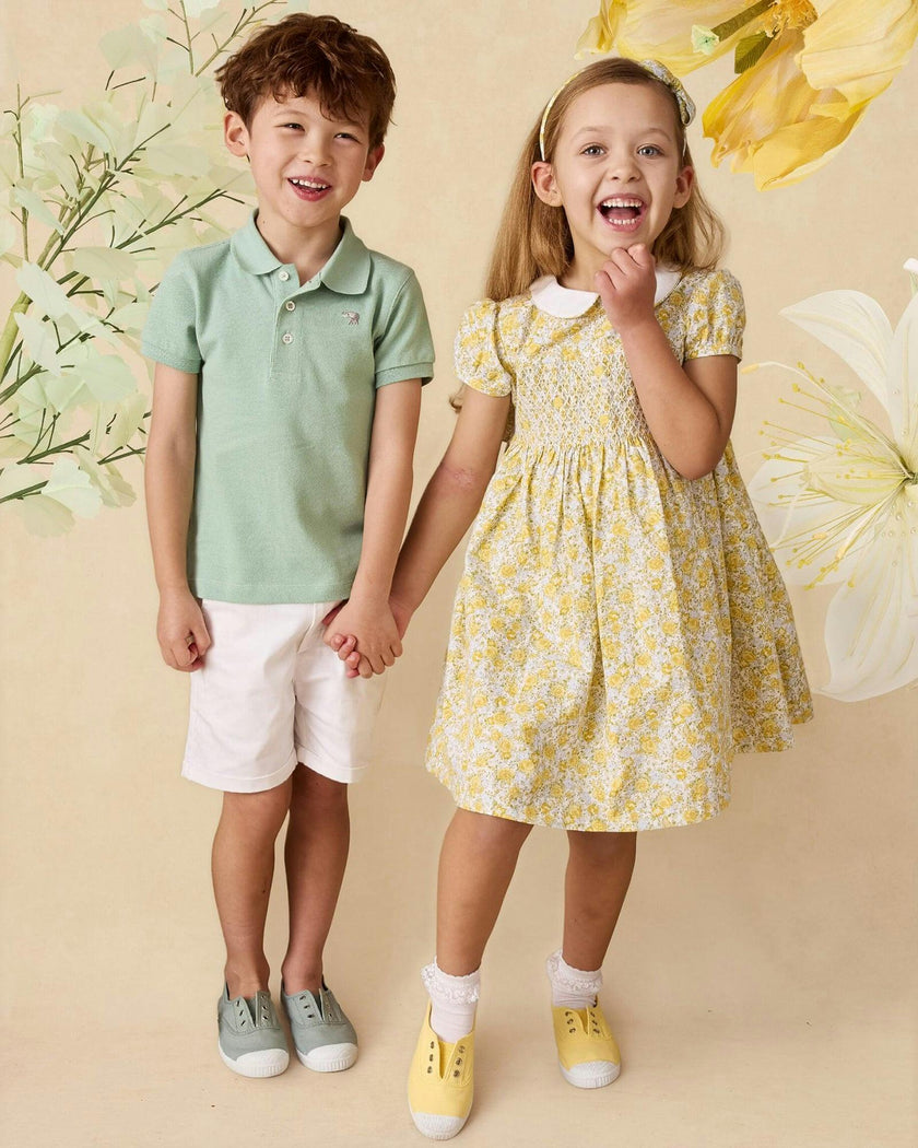 Rosie Smocked Dress in Yellow Rose Floral