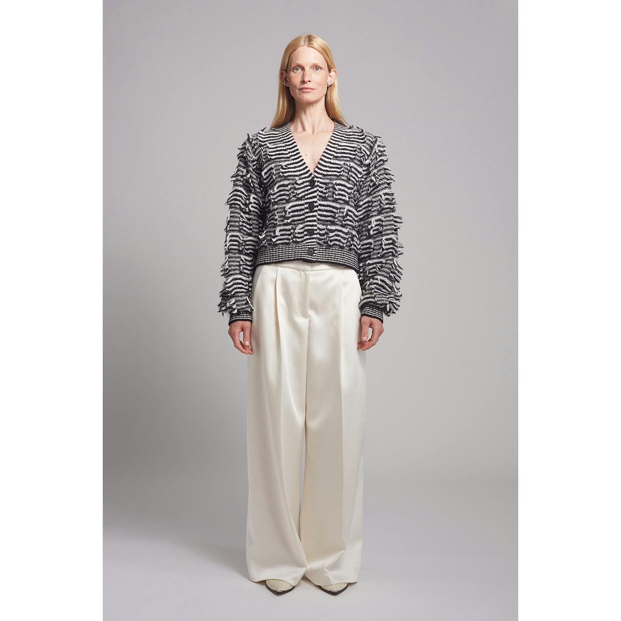 LUELLA STRIPE CARDI | IVORY + BLACK STRIPE