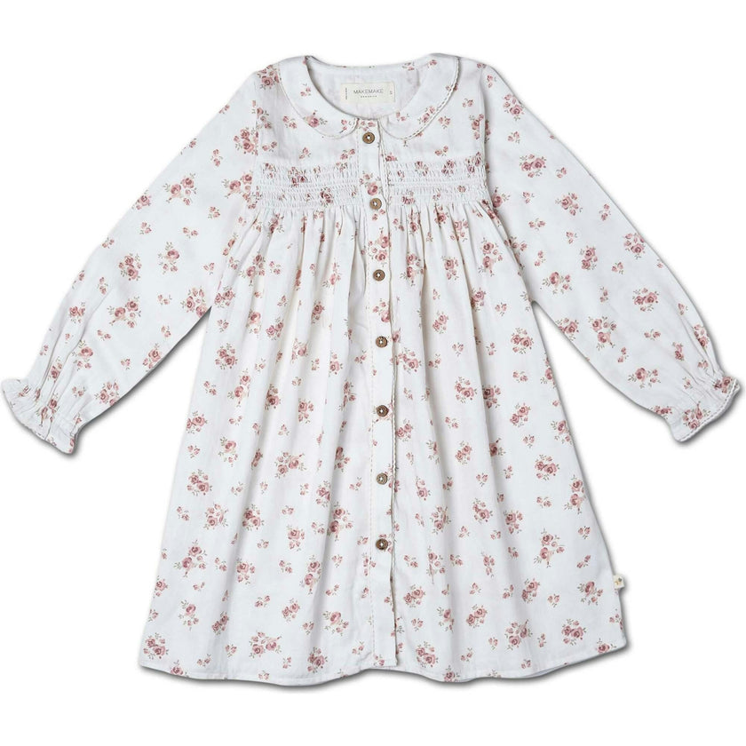 Organic Smocked Button Dress