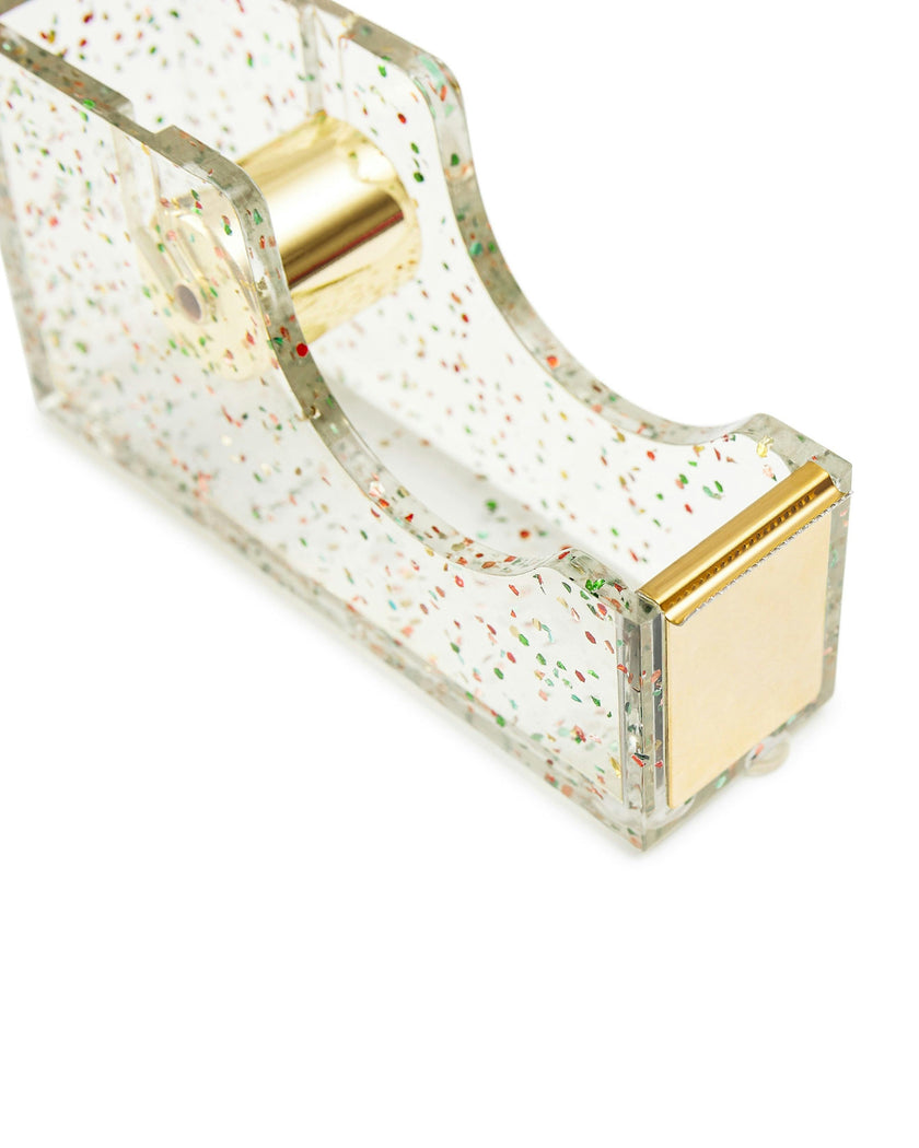 Packed Party Confetti Party Acrylic Tape Dispenser - Clear Confetti-Injected Acrylic with Gold Metal Hardware and Weighted Base for Home School and Office Desks