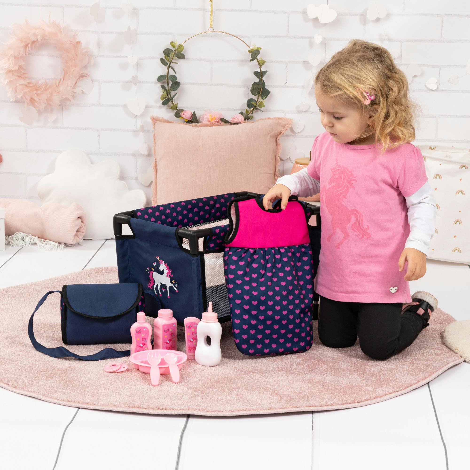 Bayer Design Dolls: Travel Set - Navy-Pink-Unicorn