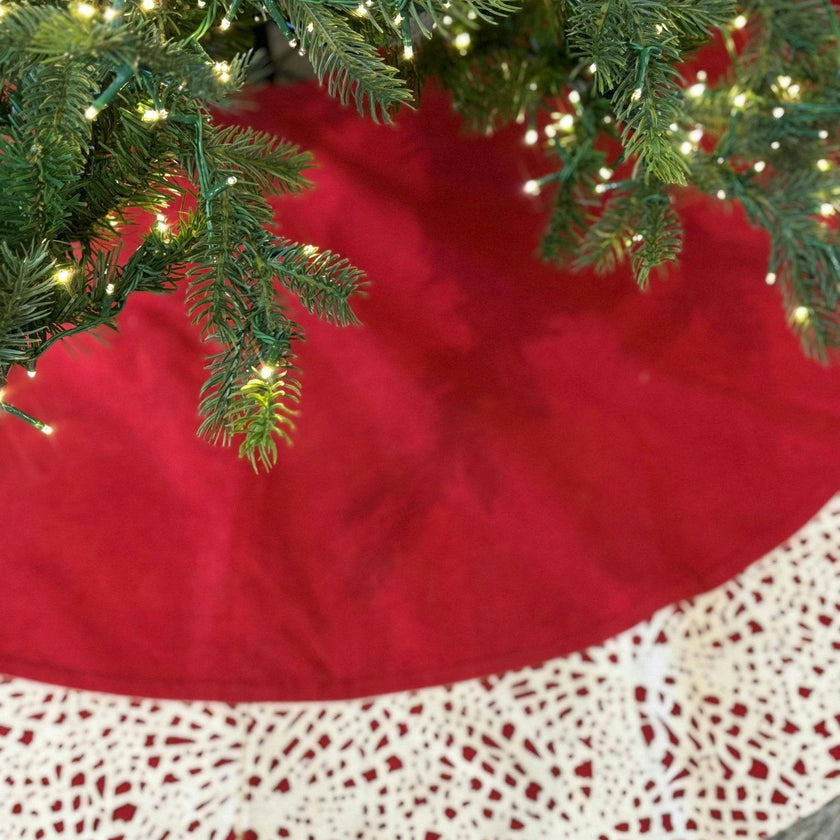 Handmade Linen Precision Cut Red Christmas Tree Skirt – 60" Arcadia Home