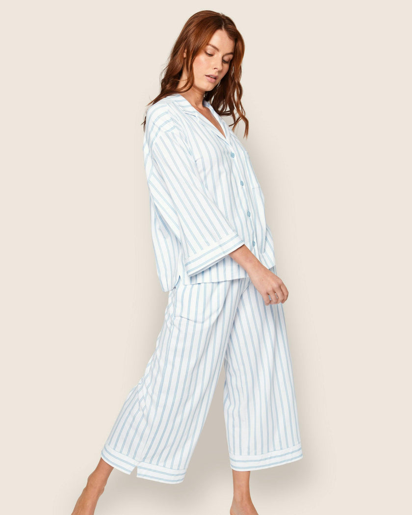 The Olivia Wide Leg Pima Pajama Set in Periwinkle Stripe
