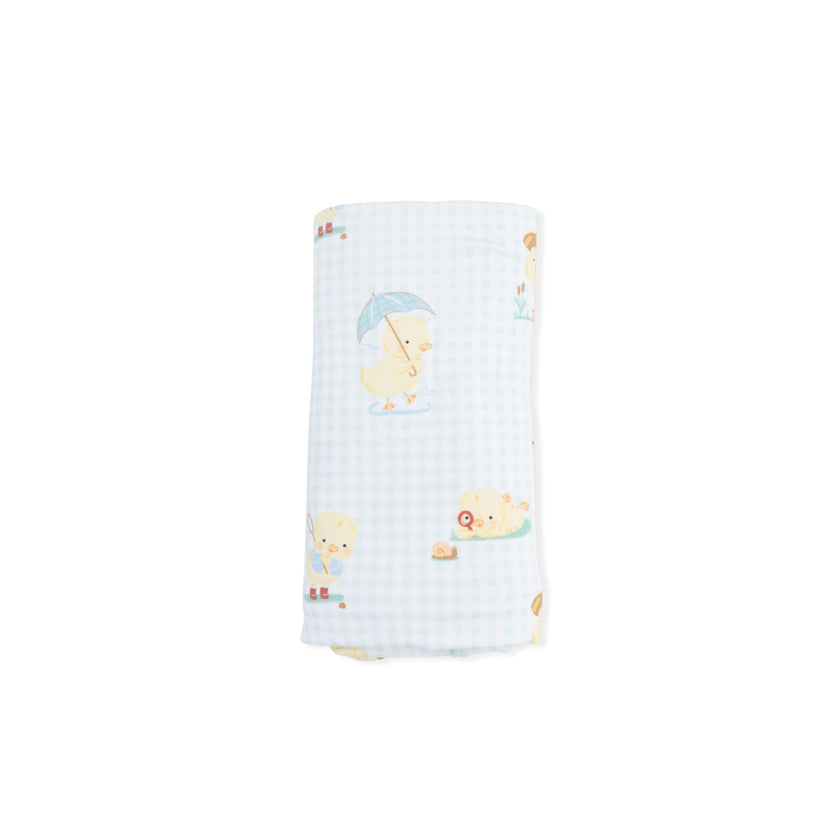 Vintage Spring Ducklings Green - Swaddle Blanket