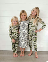 Grey Camo Bamboo Girls' Long Sleeve Dress