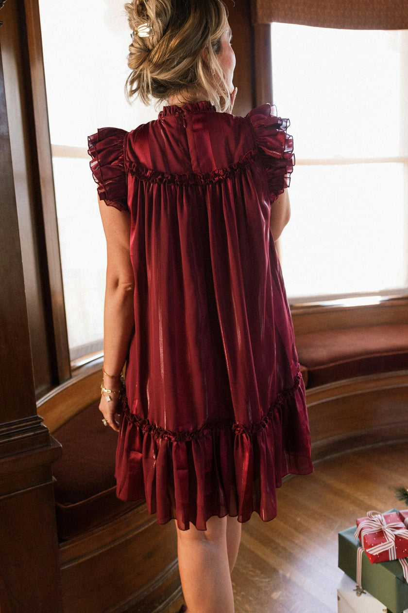 Peridot Dress in Garnet Stripe