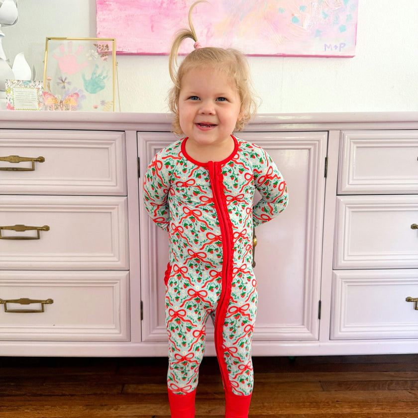 Strawberry Bows Ruffle Romper