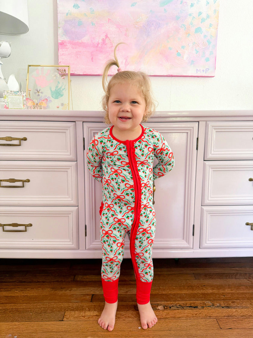 Strawberry Bows Ruffle Romper