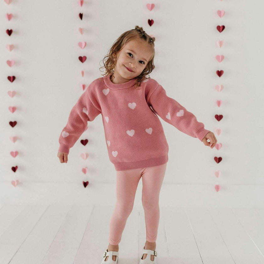 Girls Knit Sweater in Pink Hearts