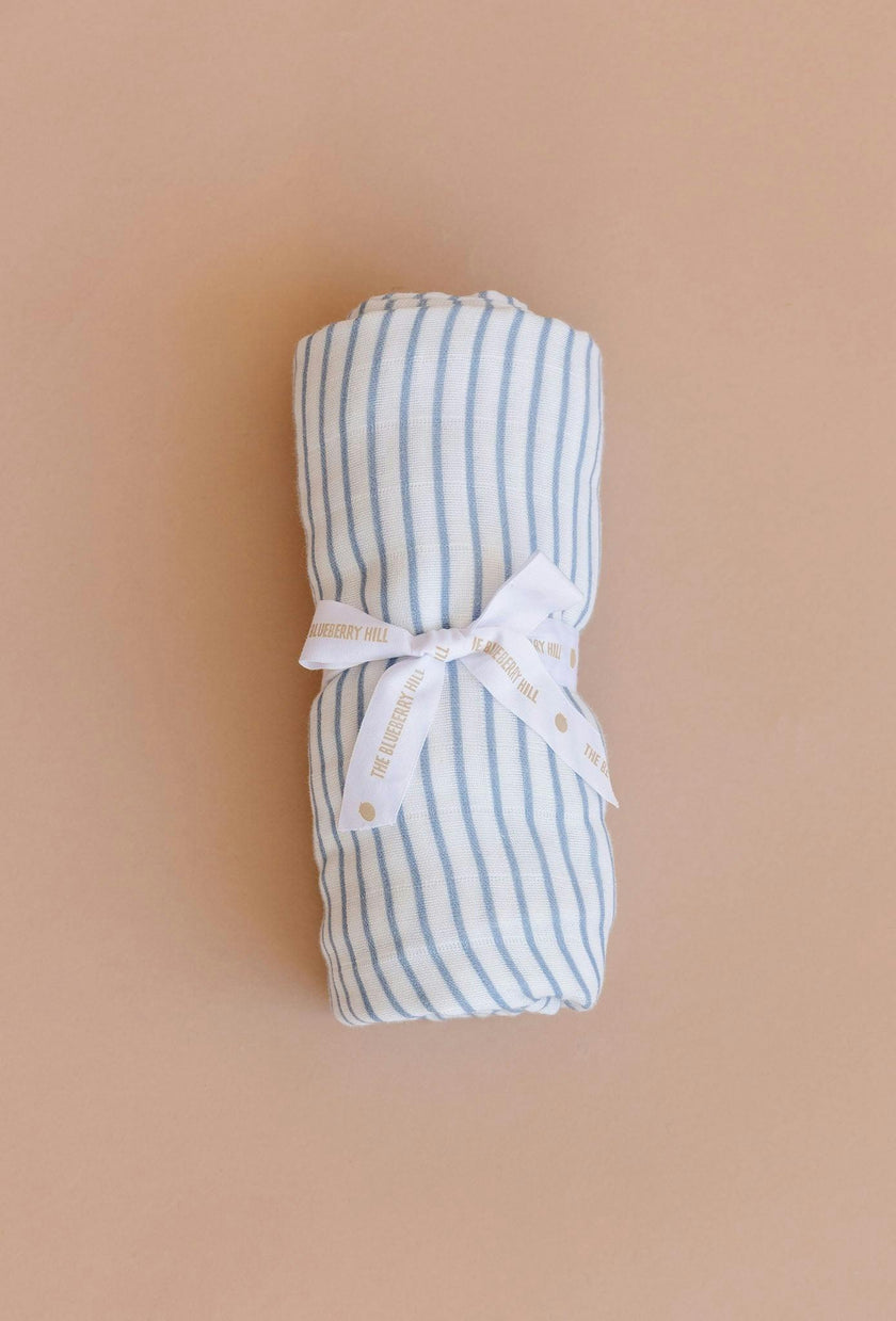 Blue Stripe Swaddle and Teether Set - Fox