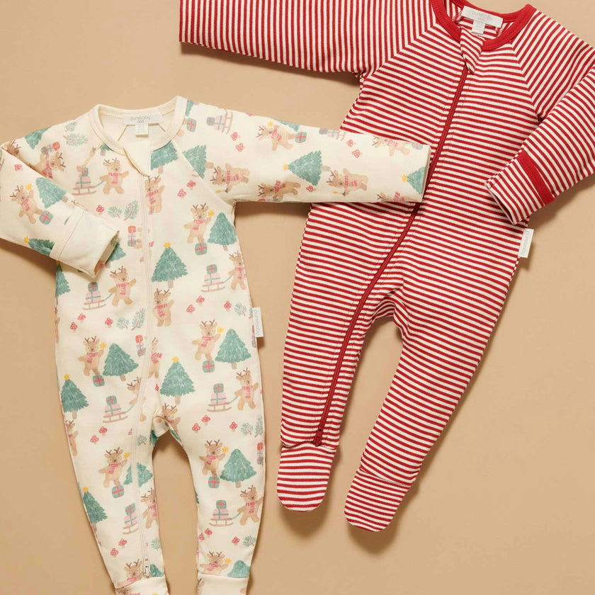 2 Pack Printed Zip Growsuit Deer Christmas Print