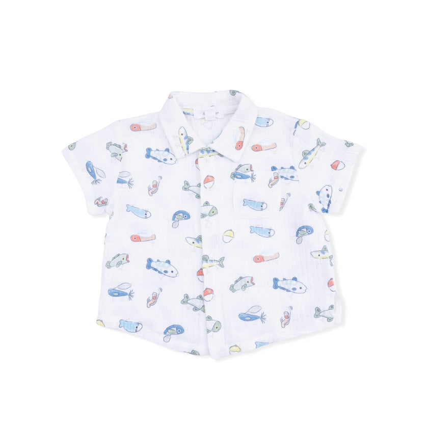 Fishing Lures - Polo Button Up with Casual Short & Bucket Hat