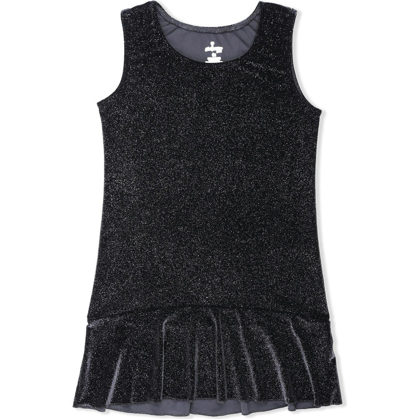 Luxe Twinkly Velvet Drop Waist Dress, Black