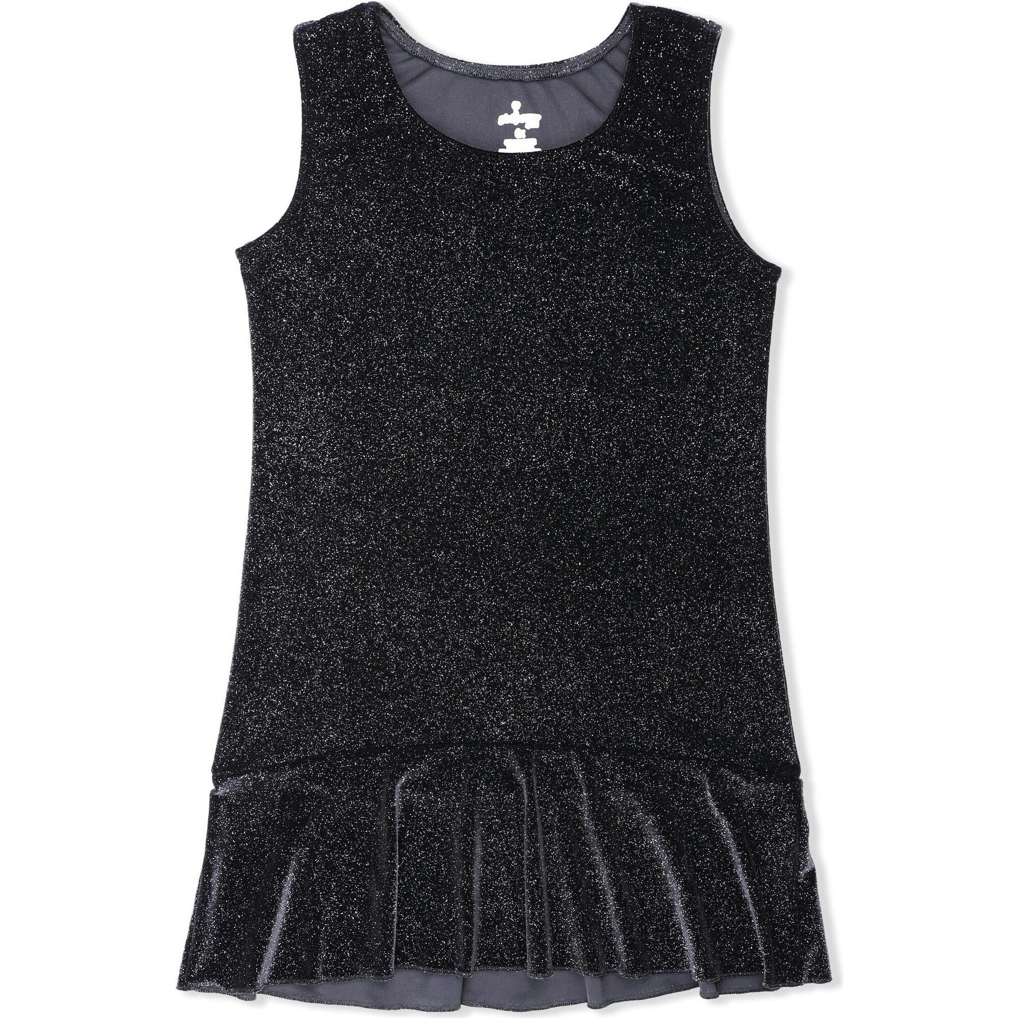 Luxe Twinkly Velvet Drop Waist Dress, Black