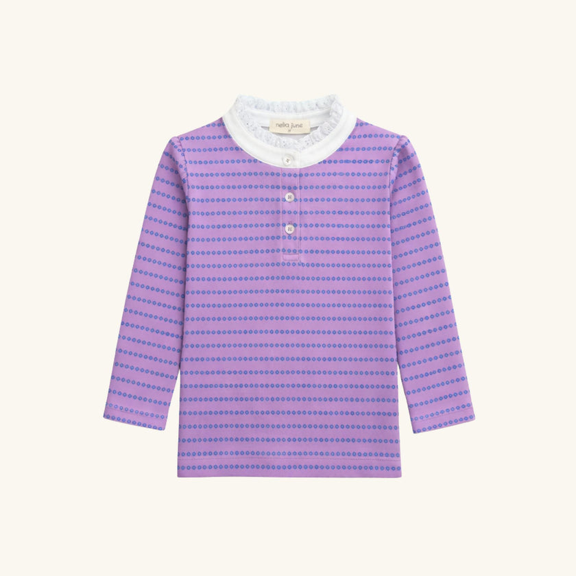 Lace Trim Long Sleeve Tee in Purple Floral Stripe