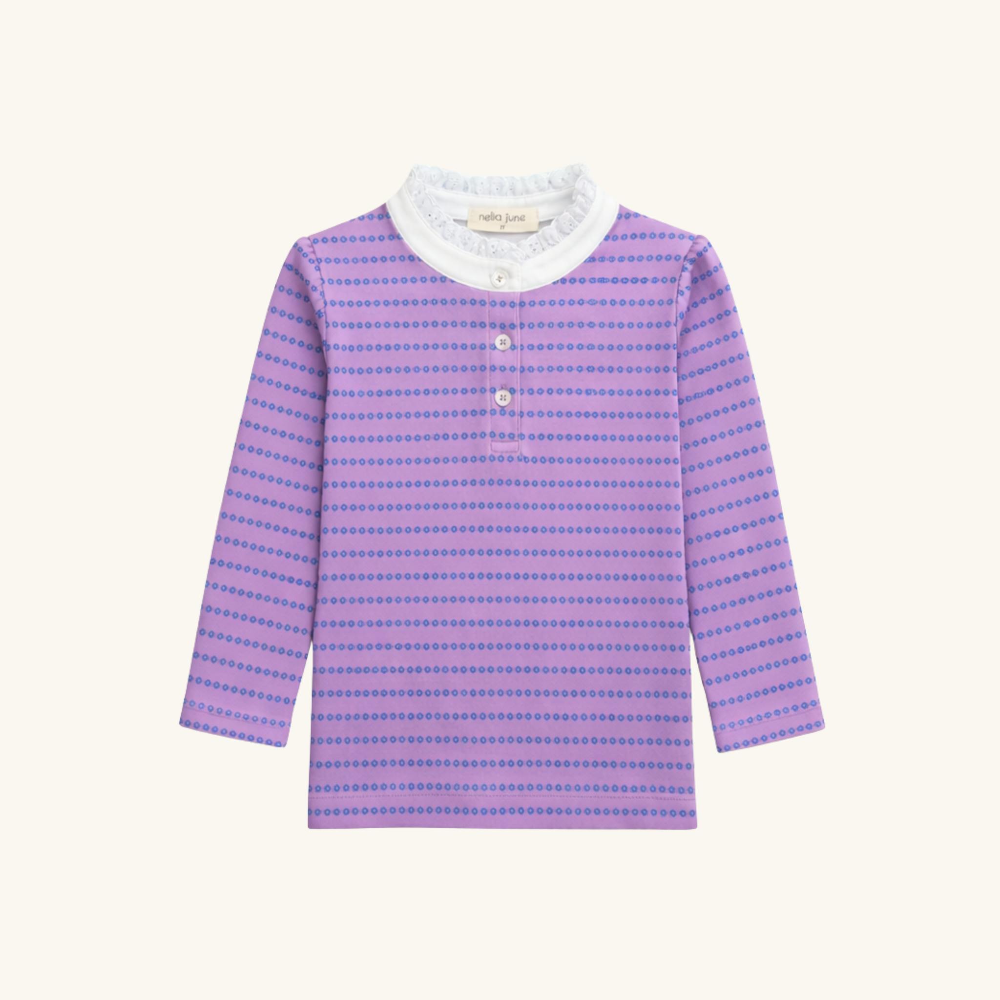 Lace Trim Long Sleeve Tee in Purple Floral Stripe