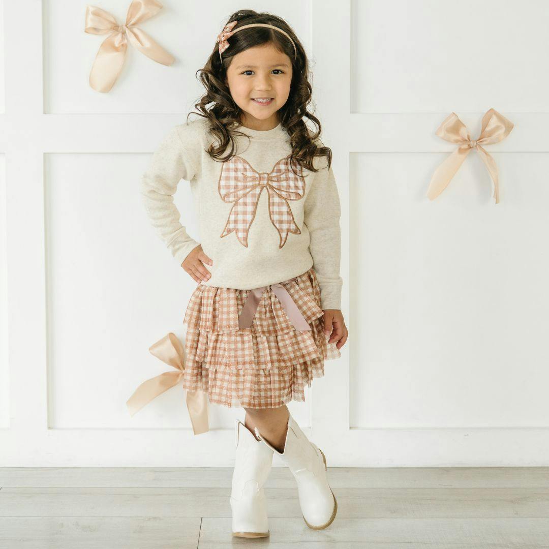 Gingham Printed Tulle Bow Headband