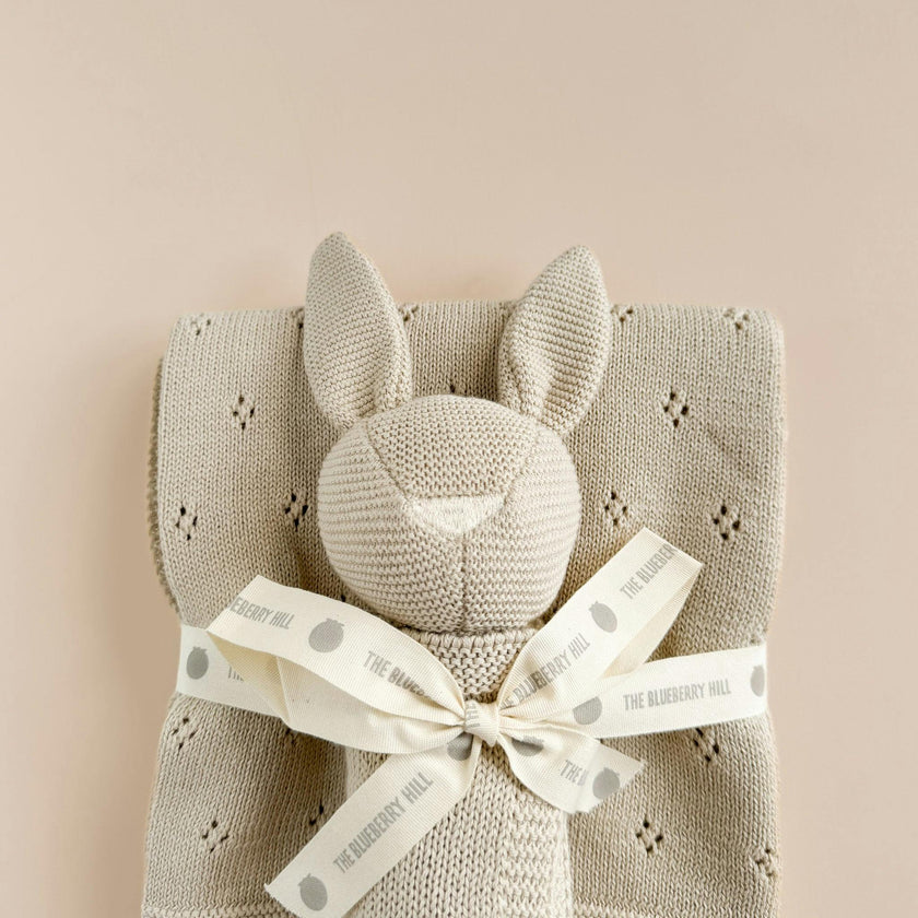 Pique Blanket and Bunny Lovey Gift Set - Birch