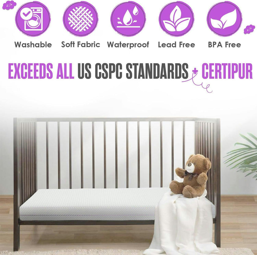 6” Crib Toddler Bed Mattress – Made in USA – Breathable Waterproof Washable