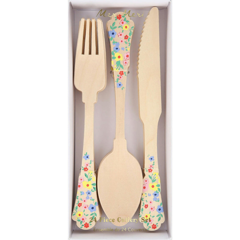 Elegant Floral Wooden Cutlery Set