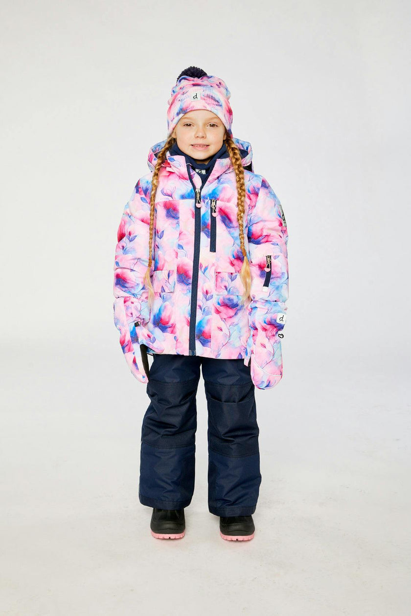 Two Piece Play Snowsuit Mauve Watercolor Floral Print With Navy Pants