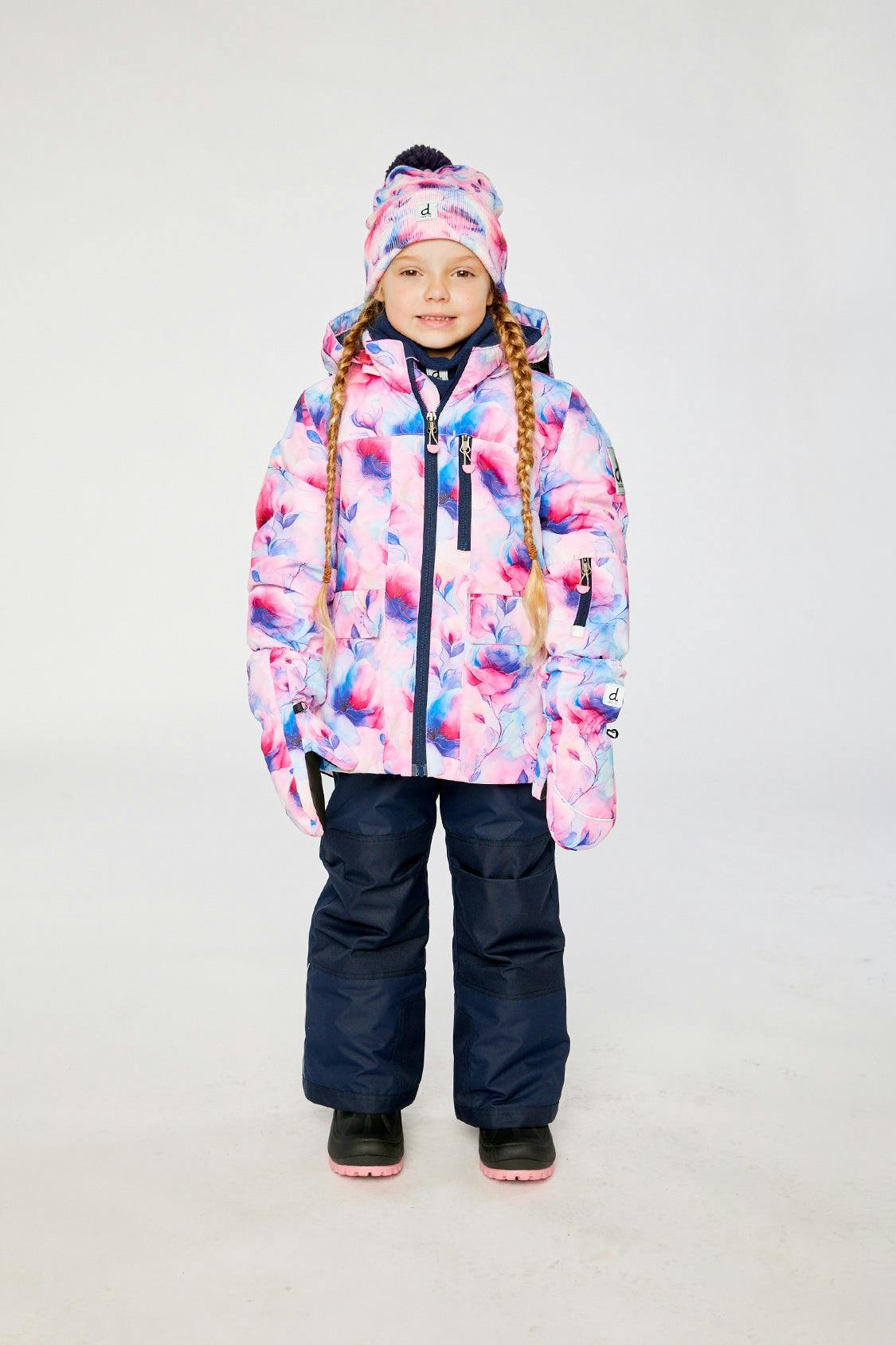 Two Piece Play Snowsuit Mauve Watercolor Floral Print With Navy Pants