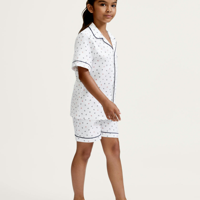 Kid's Twill Pajama Short Set in Anchors Away White