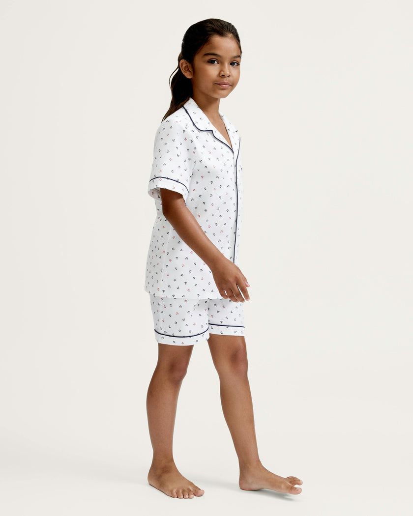 Kid's Twill Pajama Short Set in Anchors Away White