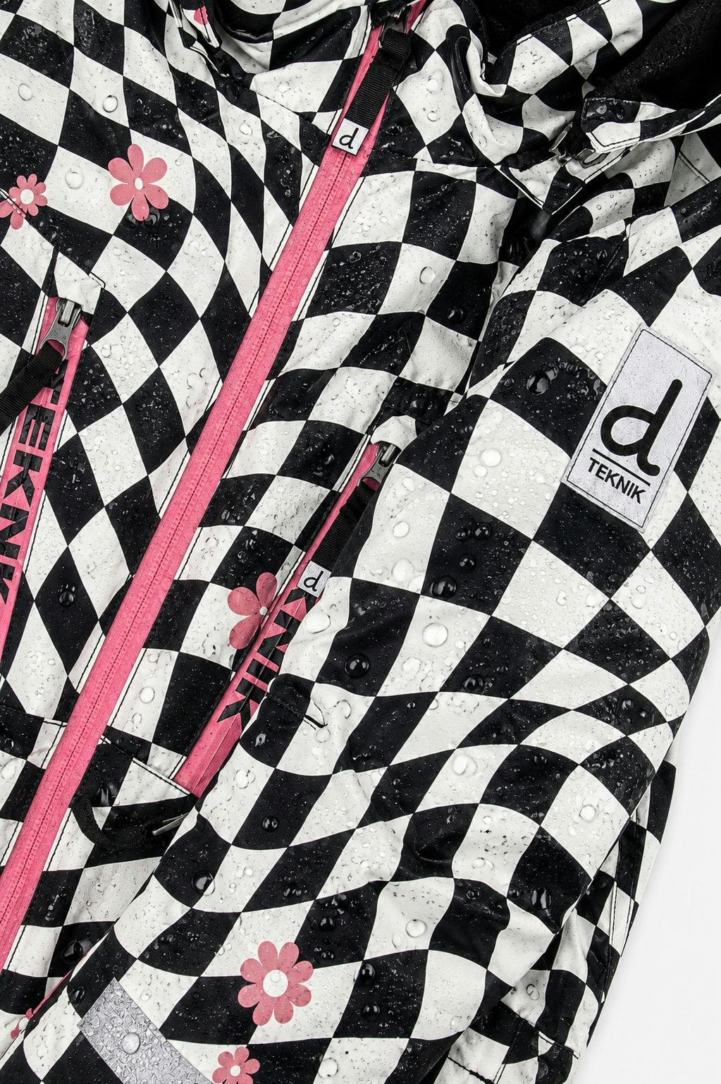 Two Piece Teknik Snowsuit White And Bright Pink Checkered Print