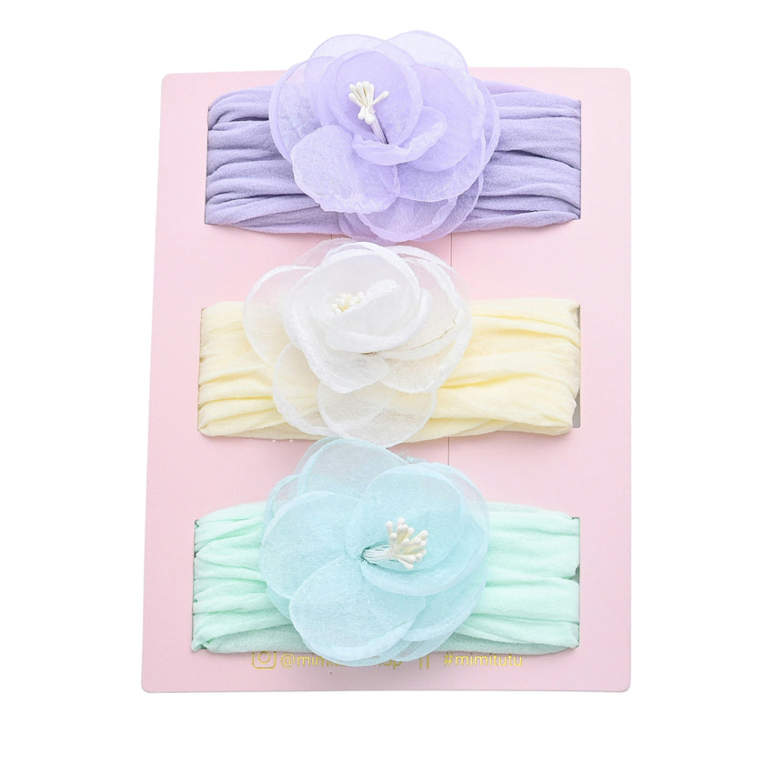 Multicolor Elastic Flower Headband Set