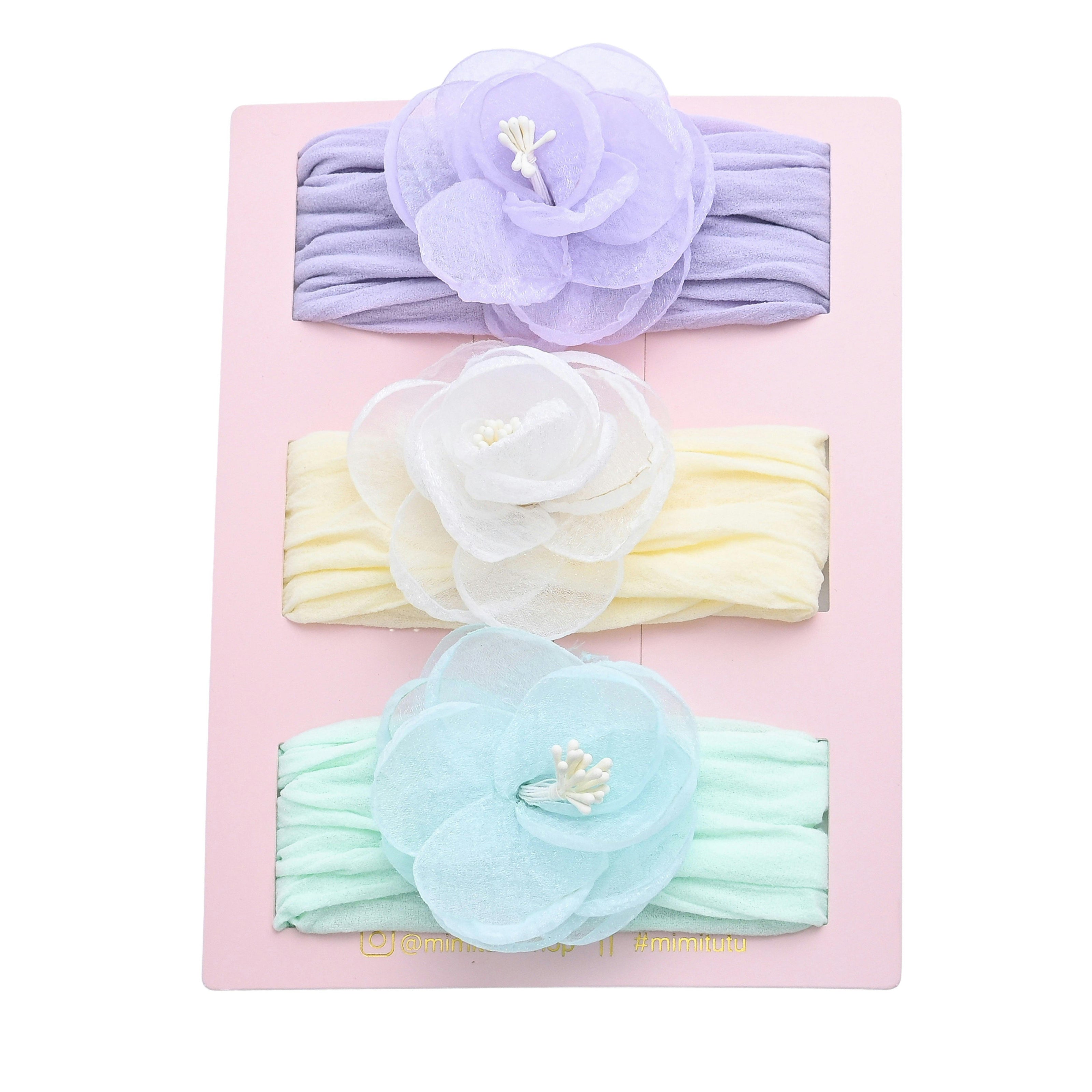 Multicolor Elastic Flower Headband Set