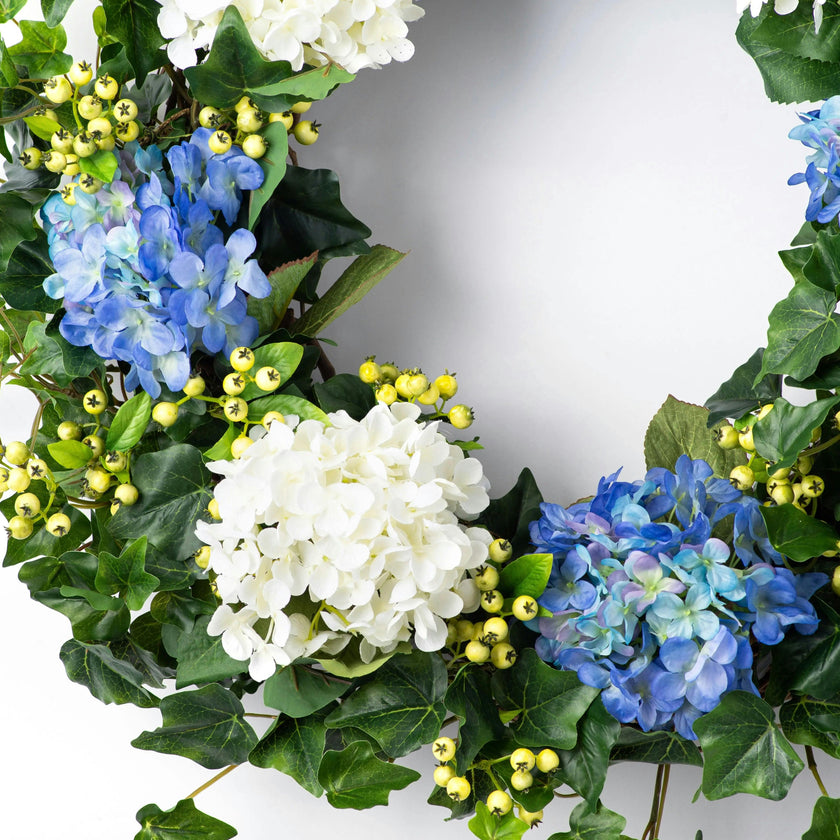 Blue & White Hydrangea, English Ivy & Berry Everyday Spring Front Door Wreath