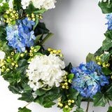 Blue & White Hydrangea, English Ivy & Berry Everyday Spring Front Door Wreath