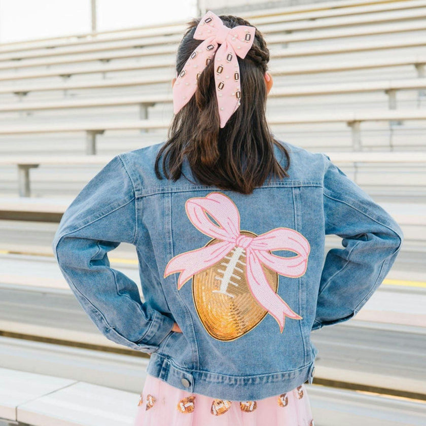 Football Sequin Patch Denim Jacket