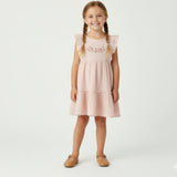 Organic Embroidered Tiered Dress - Blush